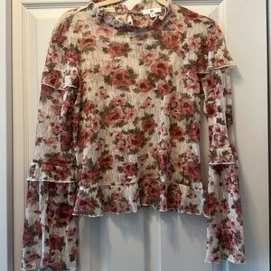 BP Brass Plum Lace Floral Blouse, Size M